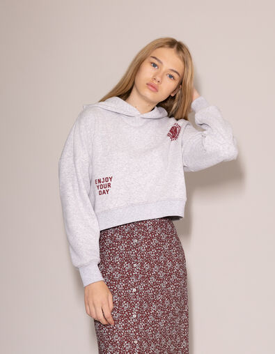 Sweat gris mix print et broderie maxi chiffres fille - IKKS