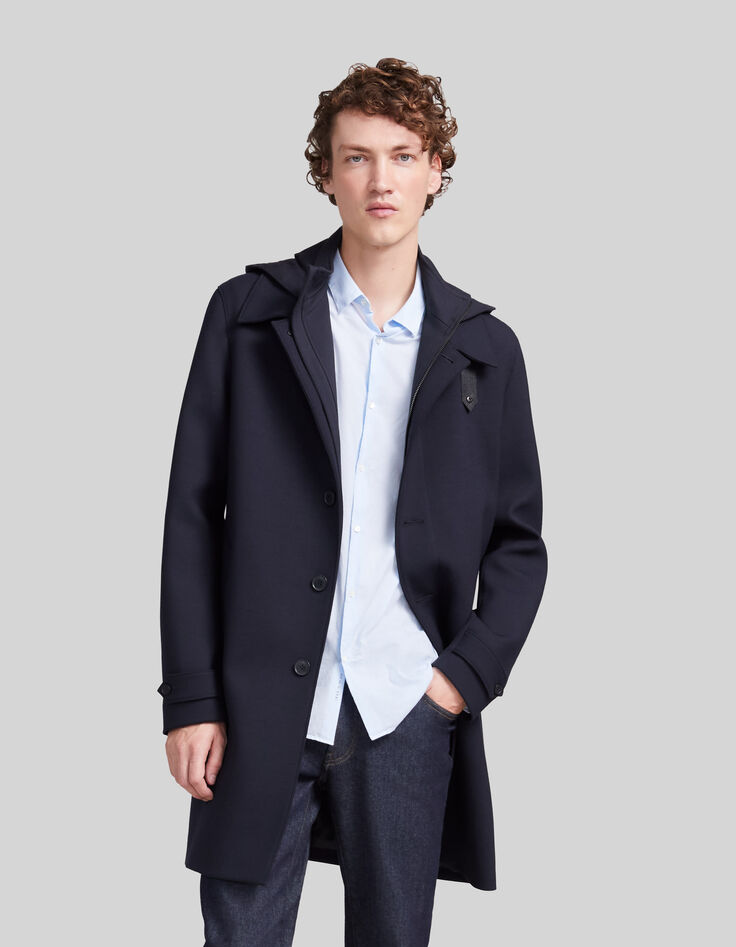 Trench azul marino pieza con capucha extraíble Hombre-2