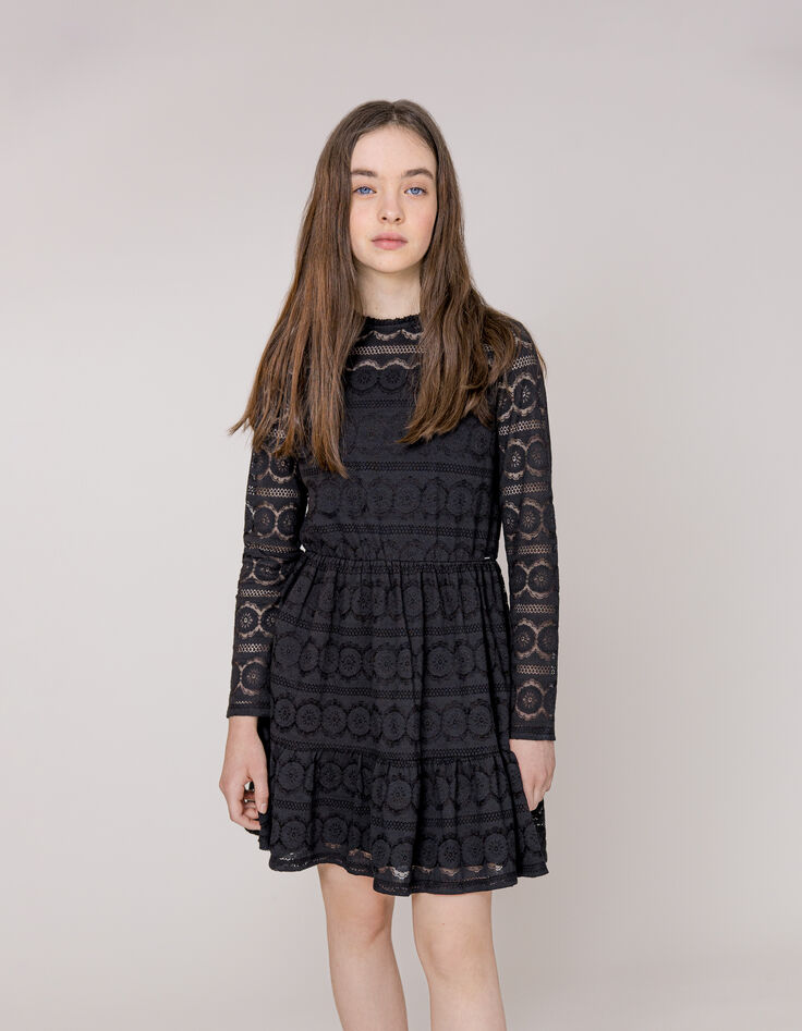 Girl's all-lace black dress-2