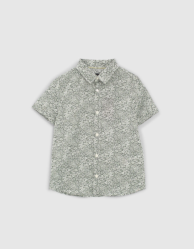Moosgrünes Jungenhemd mit Liberty®-Blumenprint -1