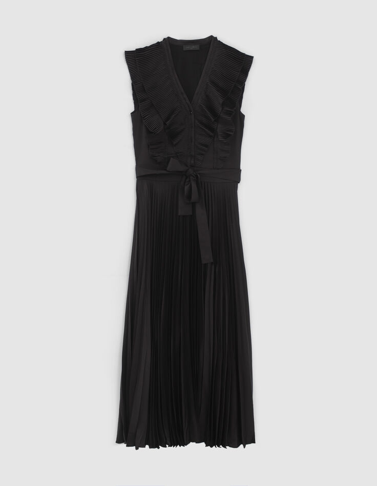 Pure Edition-Robe longue noire à maxi col plissé Femme-7