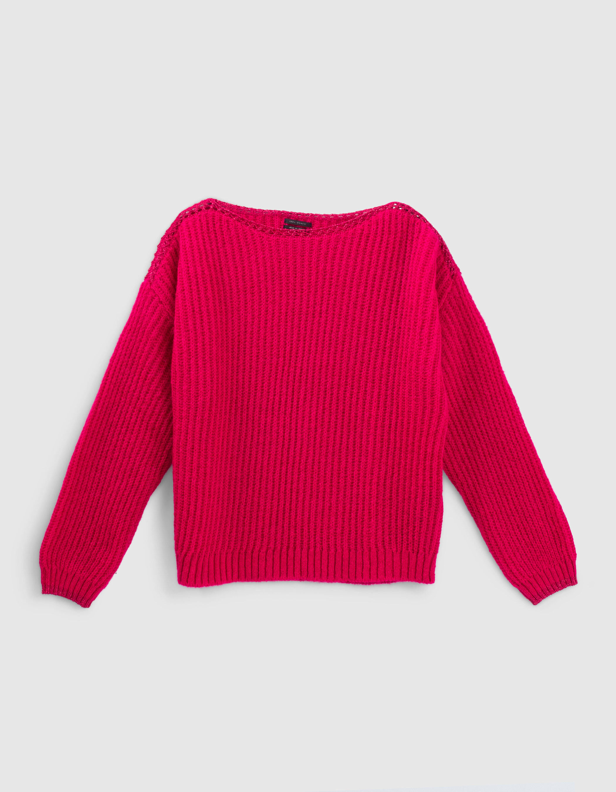 Women's pink ribbed knit sweater with lurex details