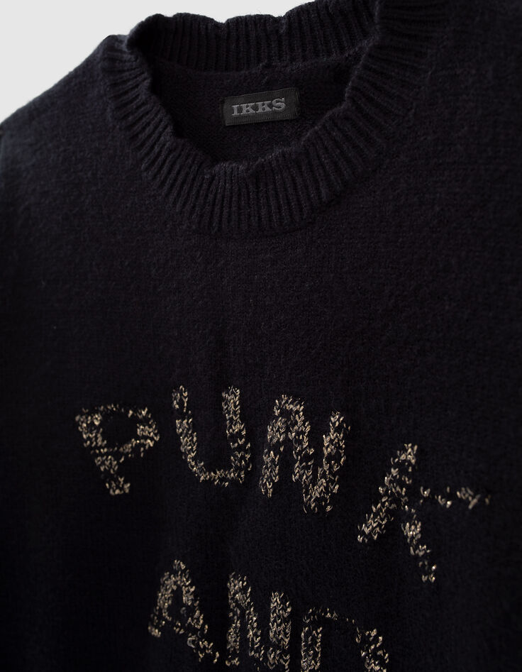 Girls’ dark navy jacquard slogan knit sweater-2