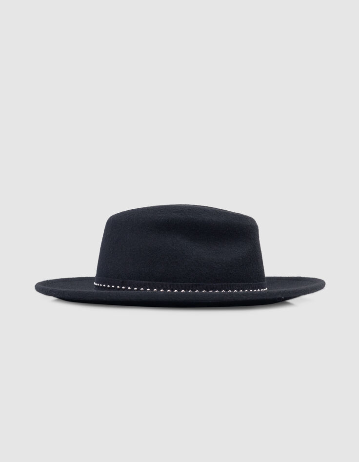 Chapeau noir laine feutrée décor galon clous Femme-3