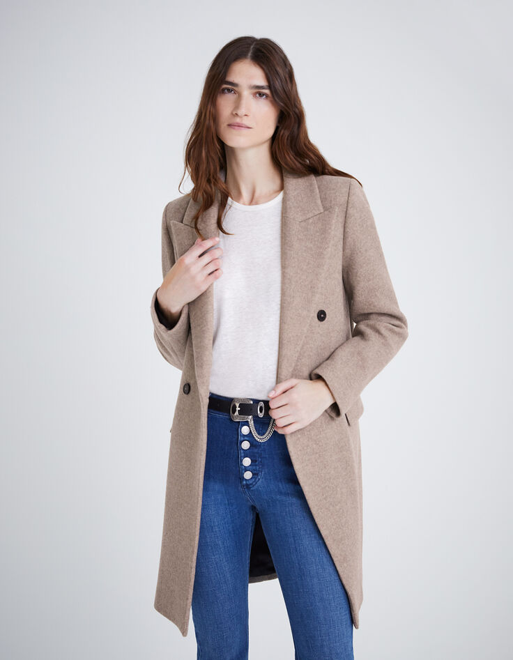Manteau long en majorité laine coloris sésame femme-2