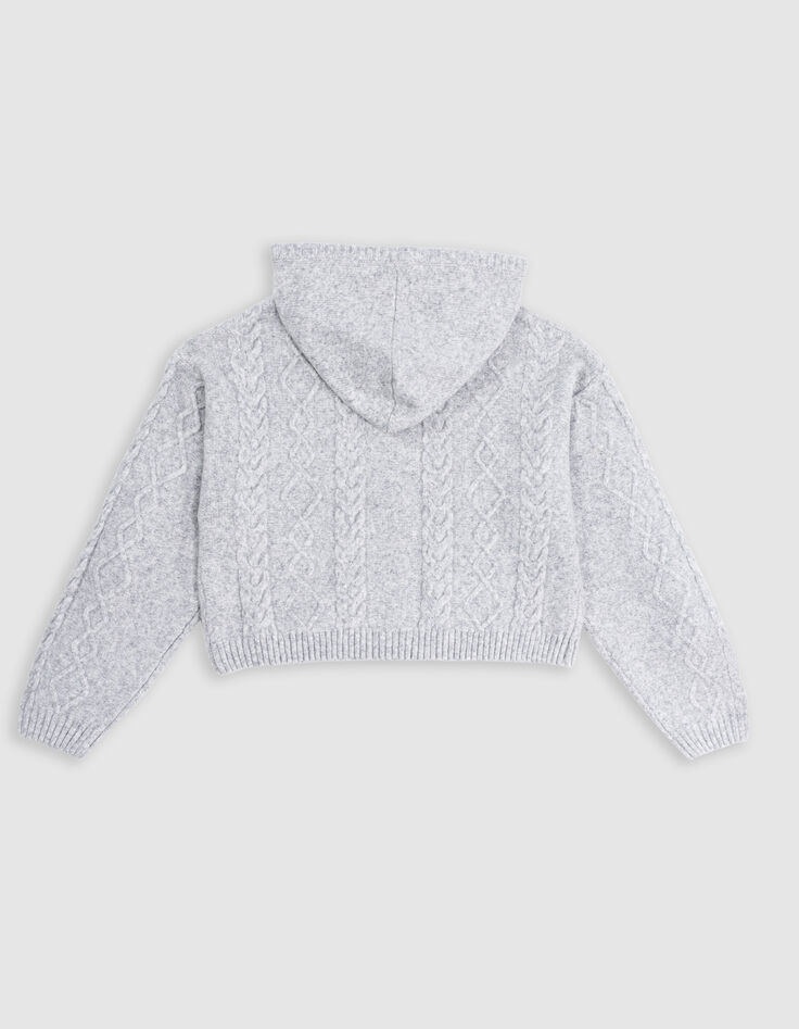 Cardigan gris zippé tricot à torsades fille-4