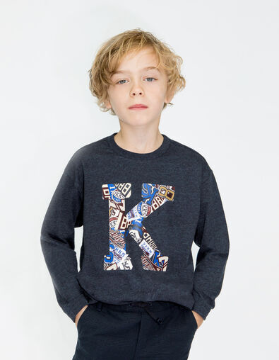 Marineblau meliertes Jungen-T-Shirt mit Wappen-K - IKKS