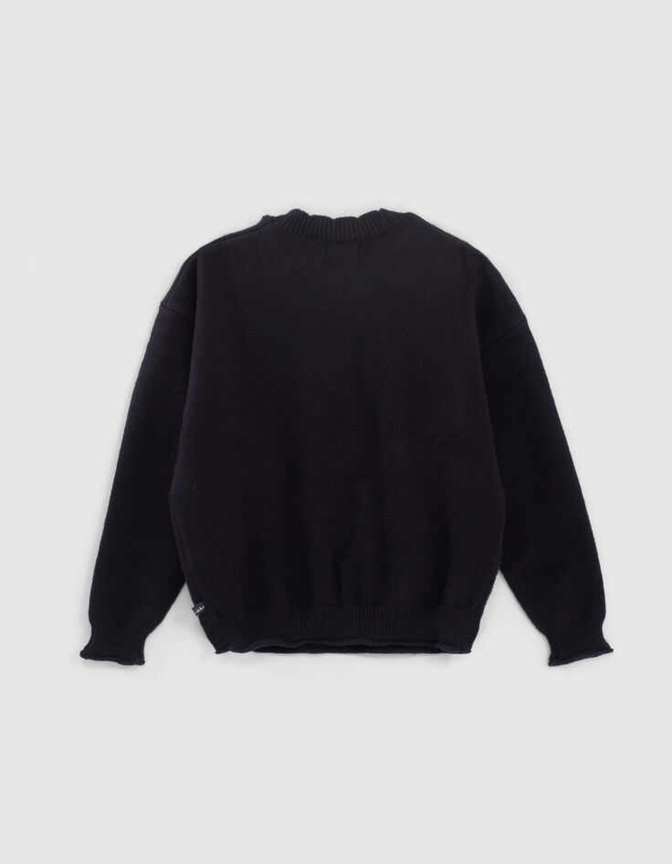 Girls’ dark navy jacquard slogan knit sweater-3