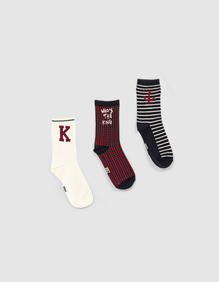 Boys’ dark navy, ecru and red socks-1