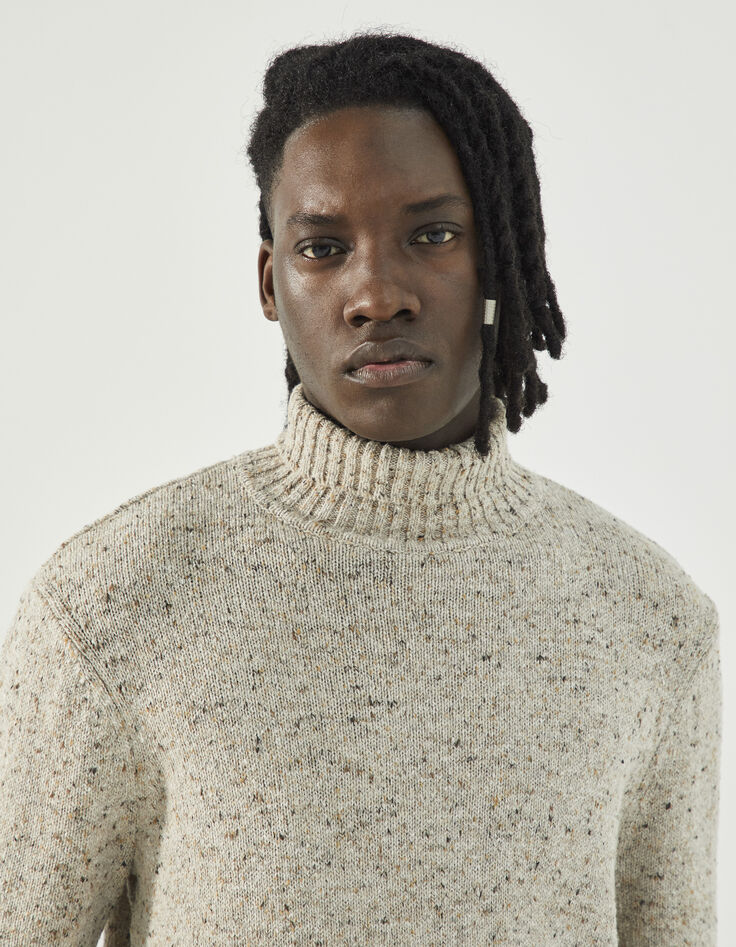 Men's dark beige marl rolled neck sweater-2