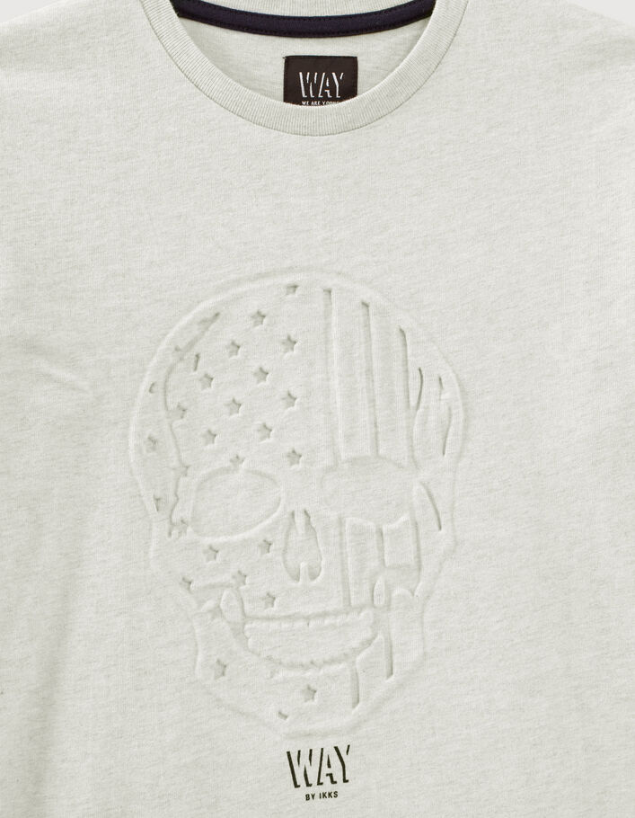 Boys’ medium grey marl embossed skull T-shirt - IKKS