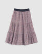 Girls' navy micro-flower print long skirt-3