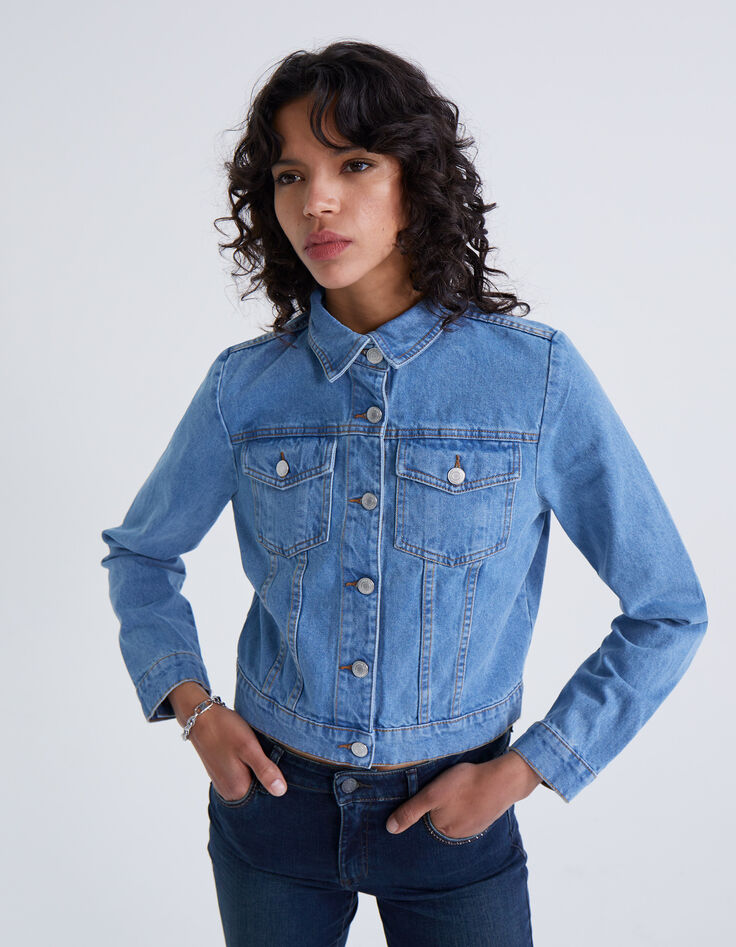 Veste en jean bleu avec clous dos Femme-2