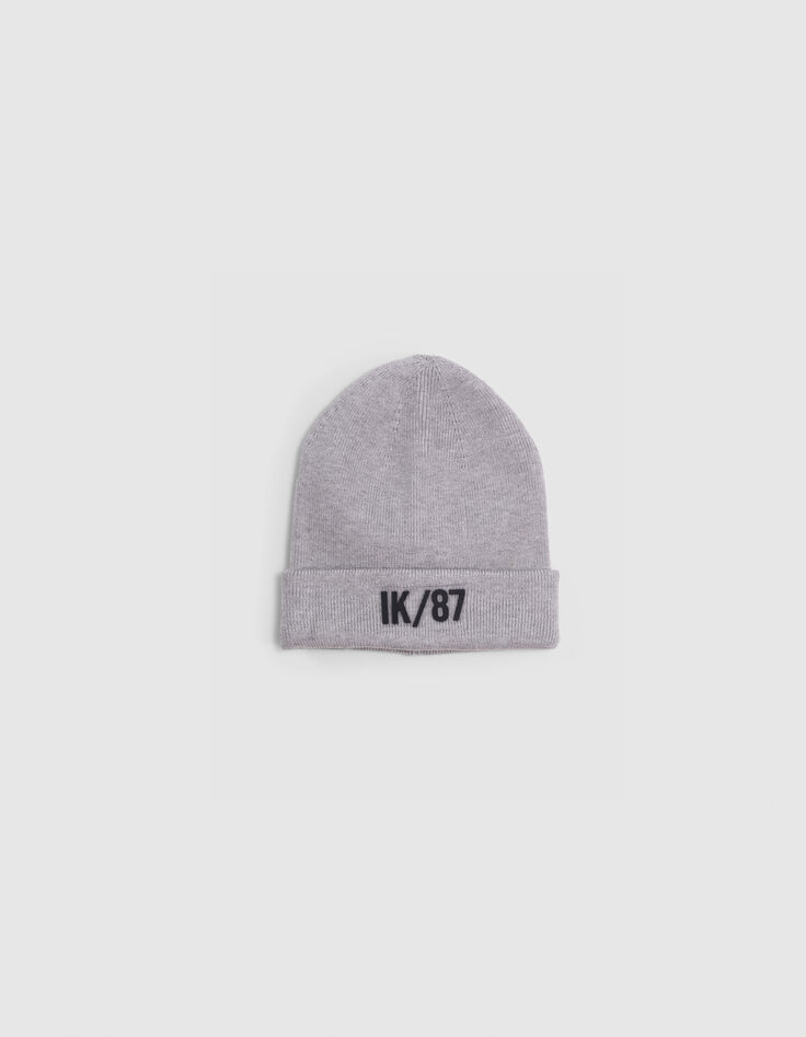 Boy's grey recycled knit beanie with gum logo-2