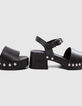 Women’s black leather sandals with wooden heels-5