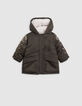 Sequined khaki parka with embroidered sleeves, baby girl-2