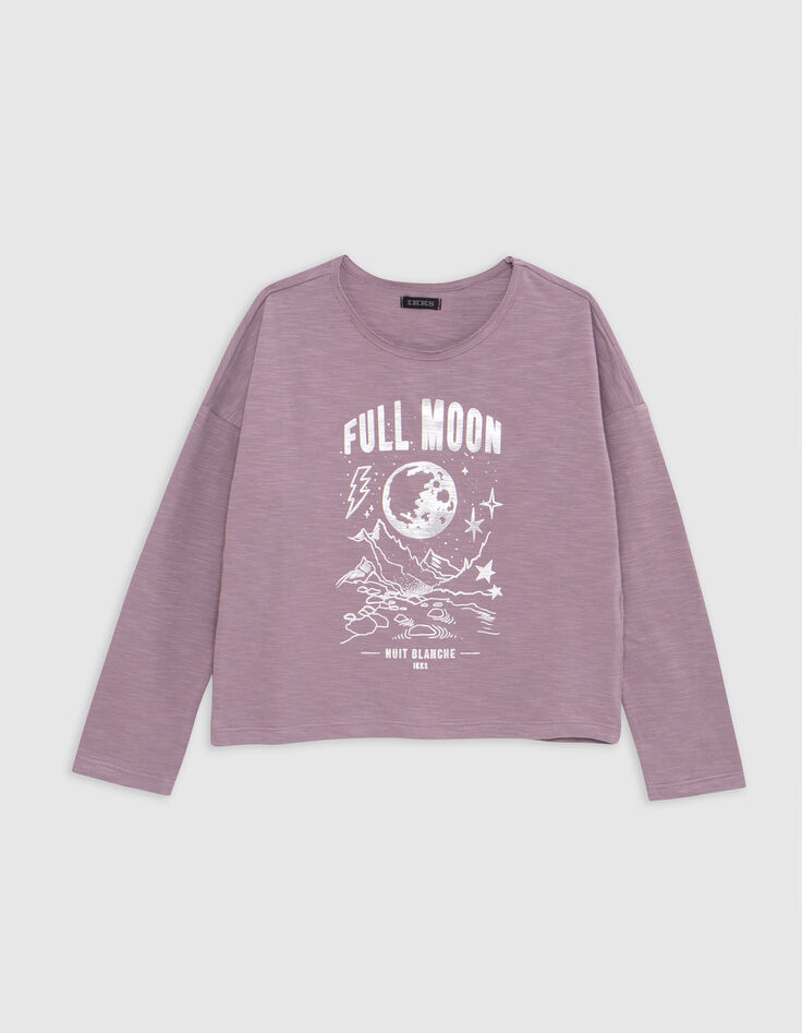 Camiseta de niña lila de algodón orgánico visual moon-2