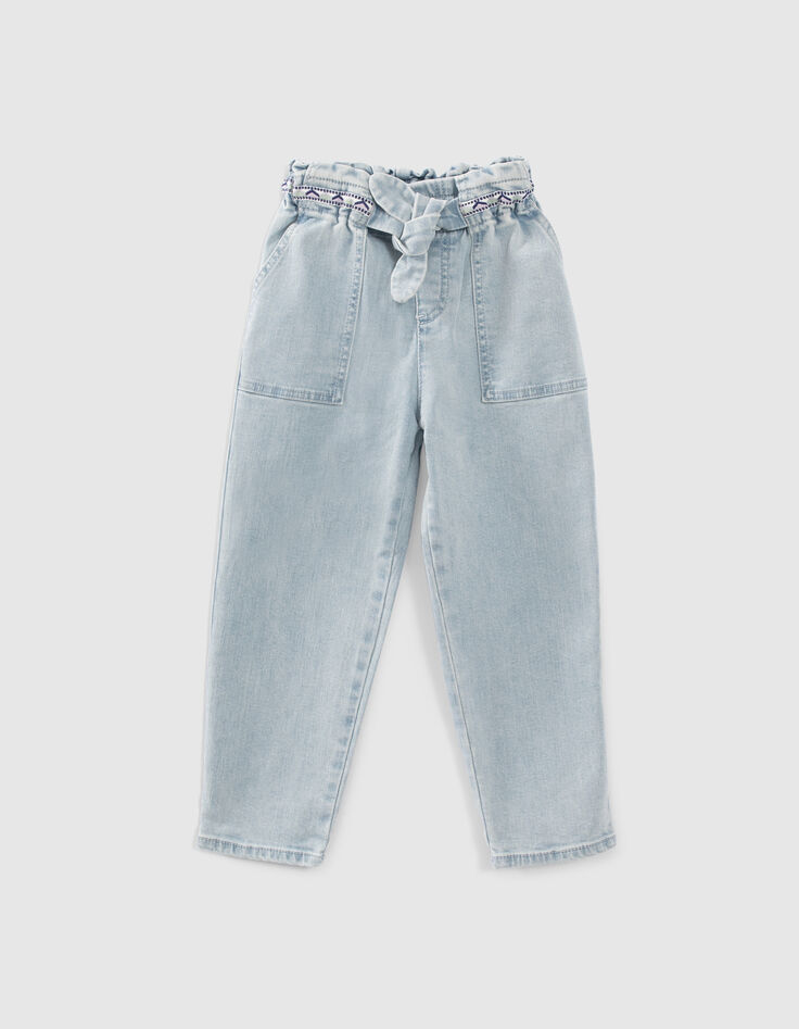 Girls’ blue organic cotton elasticated paperbag jeans-1