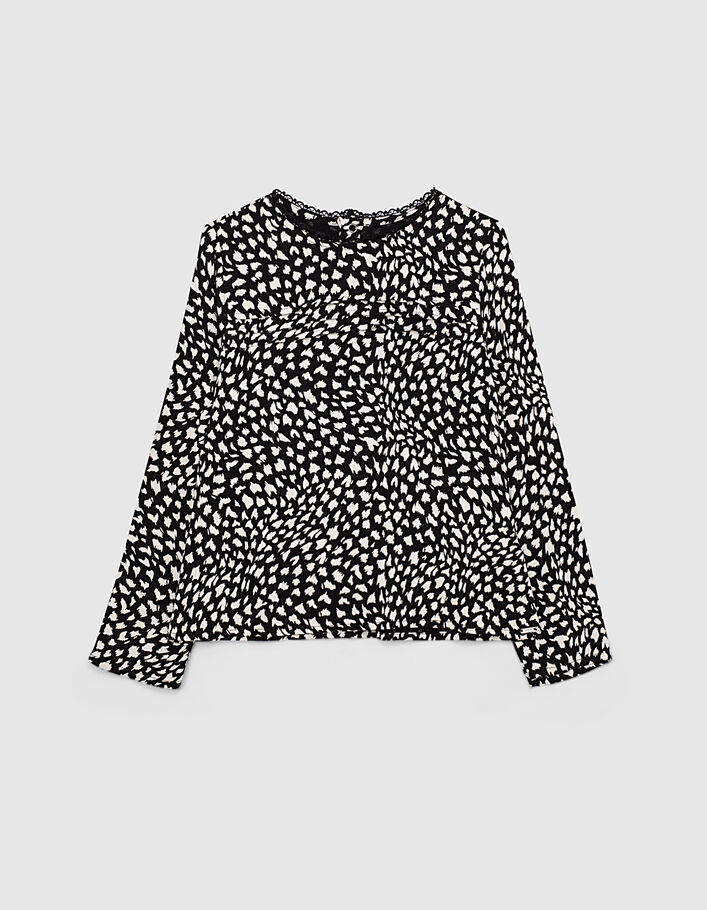 Girls’ black tachist print blouse