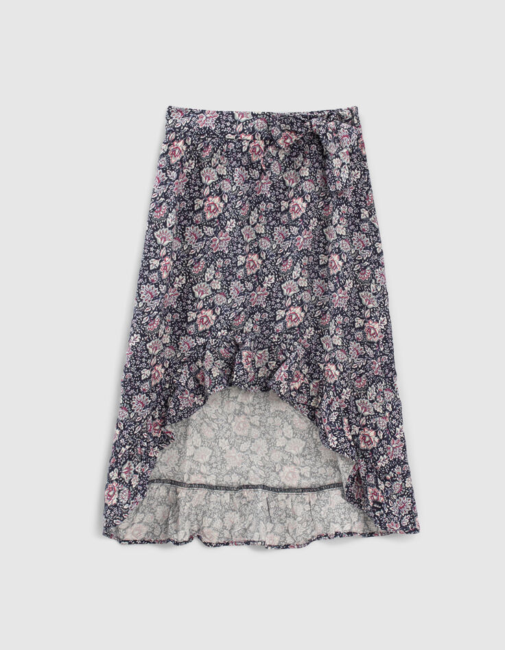 Asymmetrische marine rok Lenzing™ Ecovero™ bloemenprint meisjes-1