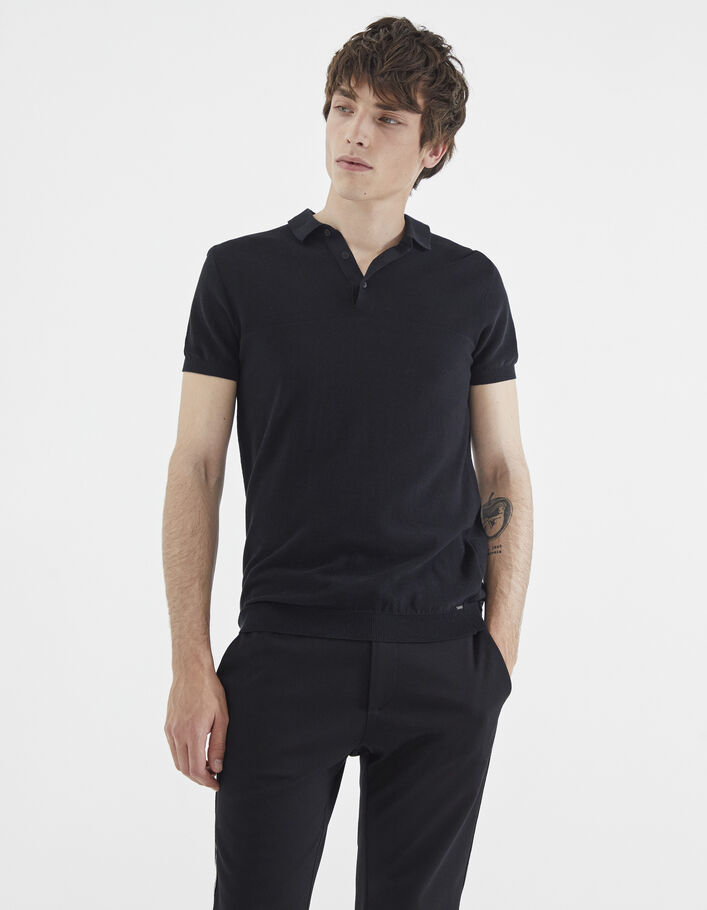 Mens Black Short Sleeve Muscle Fit Colour Block Knit Polo