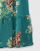 Falda larga verde eucalipto mini me estampado floral niña -2