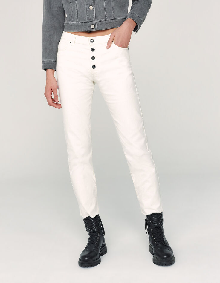 Gerade, weiße Crop-Damenjeans mit High Waist-2