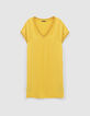 Women’s yellow mixed fabric sack dress with ribbing-7