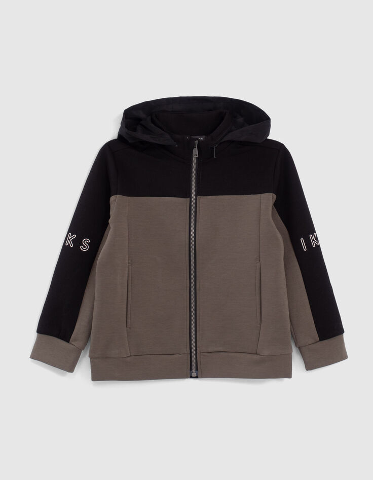 Boys’ sport black and grey mixed fabric hooded cardigan-3