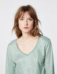 Tee-shirt vert amande manches longues en lin foil femme-5