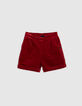 bordeauxrode corduroy meisjesshort met strik en riem-2