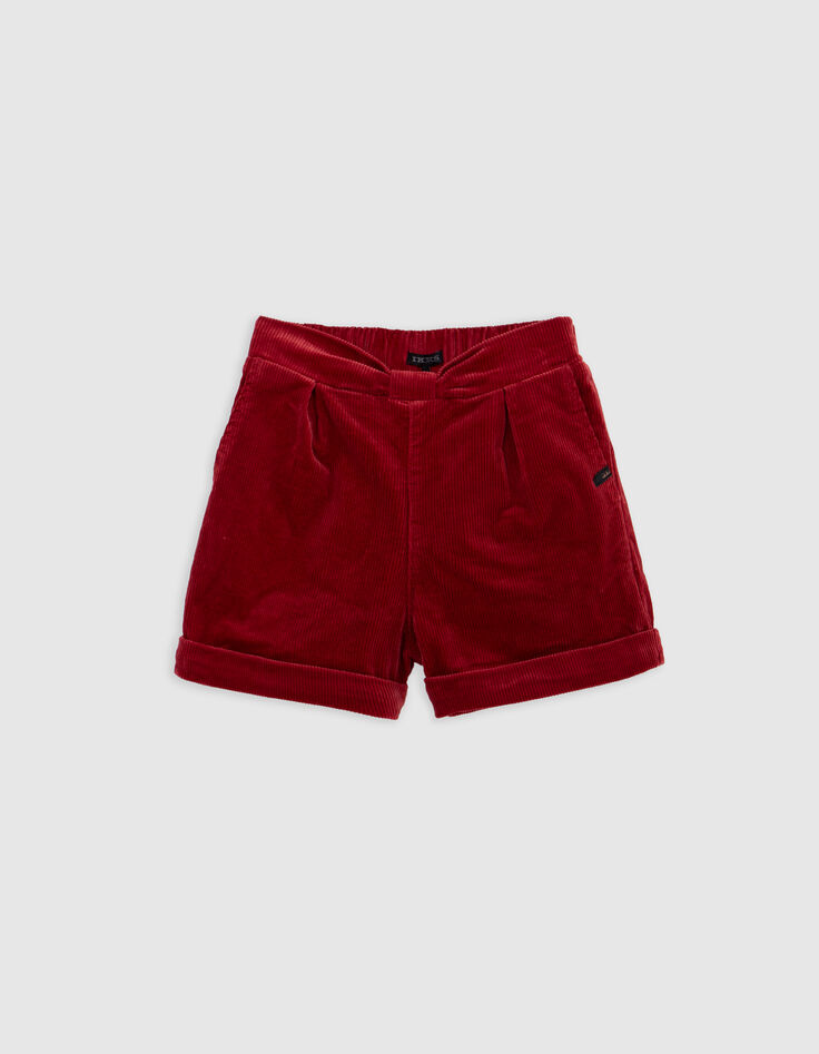 Girls' burgundy corduroy shorts with bow and belt-2