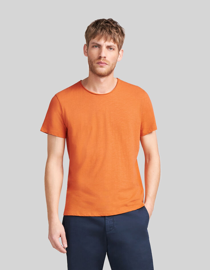 T-shirt L'Essentiel orange coton bio col rond Homme-6