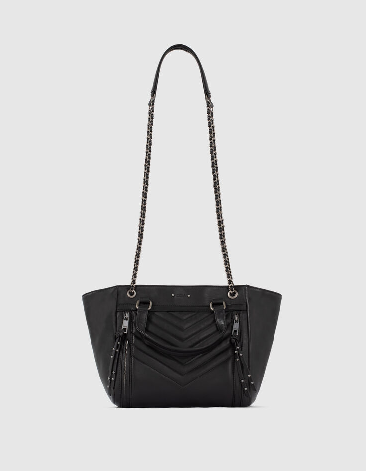 Bolso cabás cuero EL 1440 MEDIUM NEGRO acolchado chevrones mujer-4