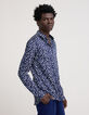 Camisa de hombre SLIM con estampado de lunares en azul marino-5