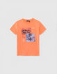 T-shirt orange fluo coton bio visuel lenticulaire garçon-2