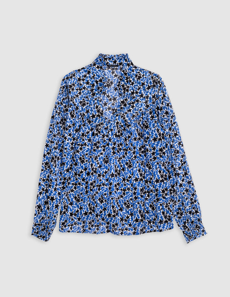 Electric blue star and lightning print blouse-7