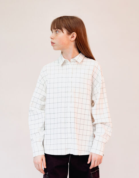 Girl's ecru shirt with black check pattern - IKKS