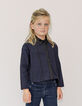 Girl's navy check cropped shirt-1