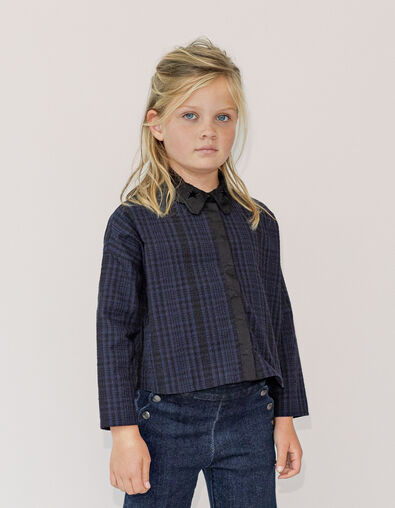 Girl's navy check cropped shirt - IKKS