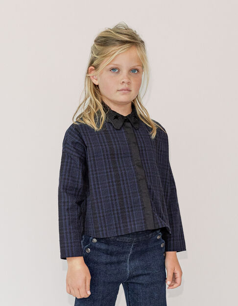 Girl's navy check cropped shirt - IKKS