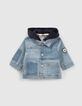 Baby boys’ blue denim jacket with detachable hood-1