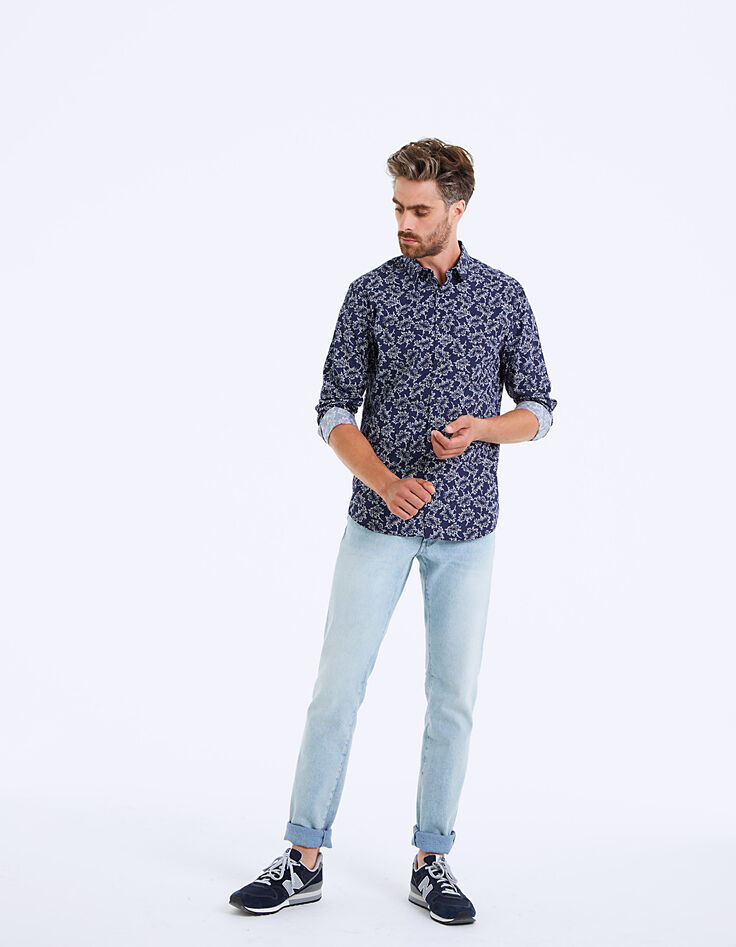 Chemise slim indigo à motif floral Homme-7