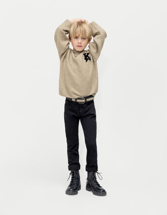 Boy's black SLIM jeans with removable braided waistband