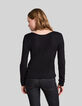 Jersey negro punto tricot cuello pico encaje mujer-3