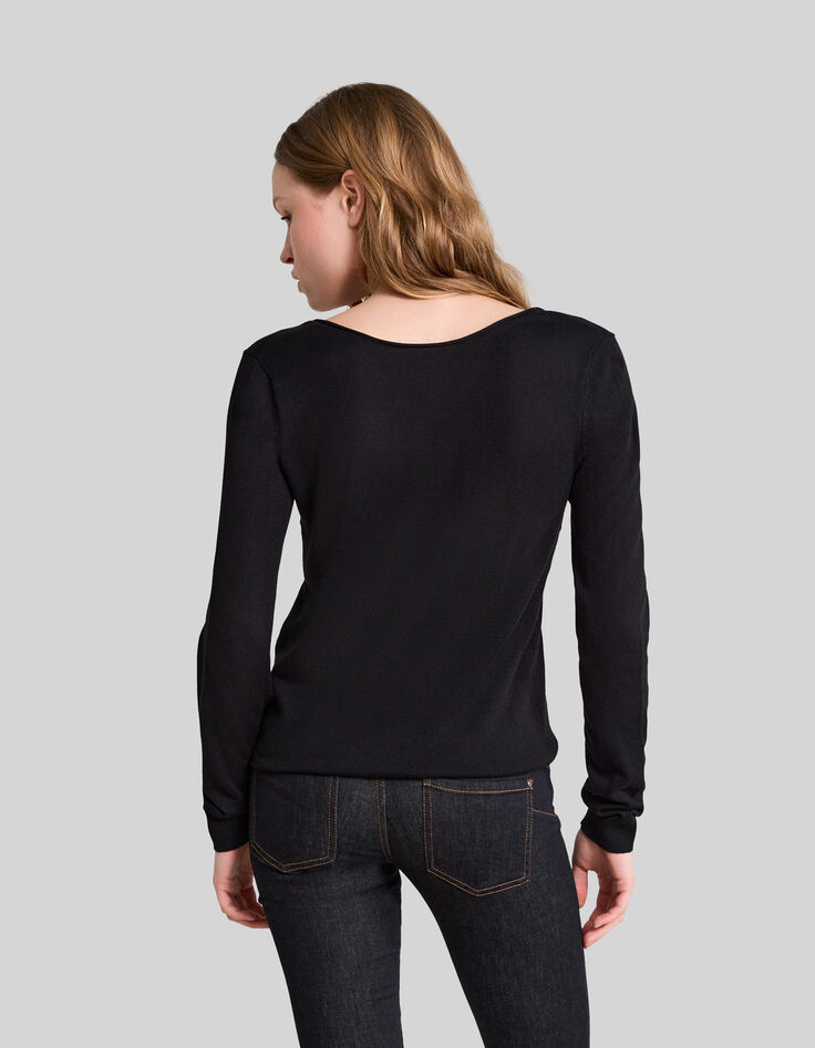 Women’s black lace touch knit V-neck sweater-3