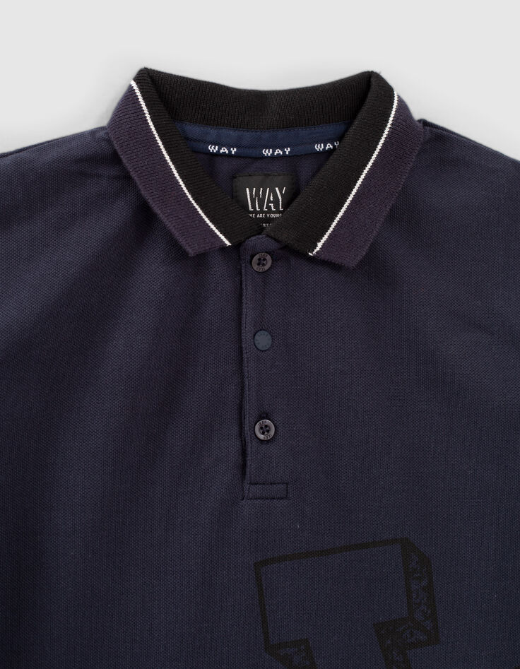 Boys’ navy polo shirt with black side marking-2