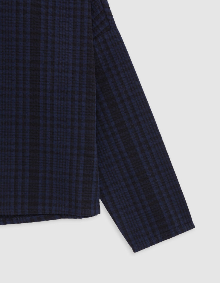 Girl's navy check cropped shirt-5