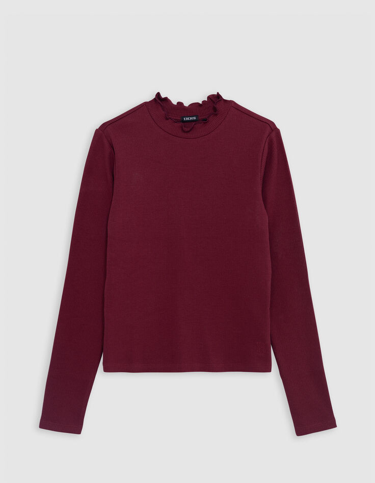 Girls' burgundy rib-knit T-shirt-2