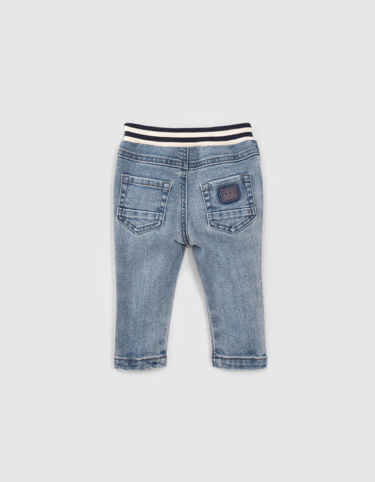 Baby boys’ blue jeans with print and ribbed waistband-3